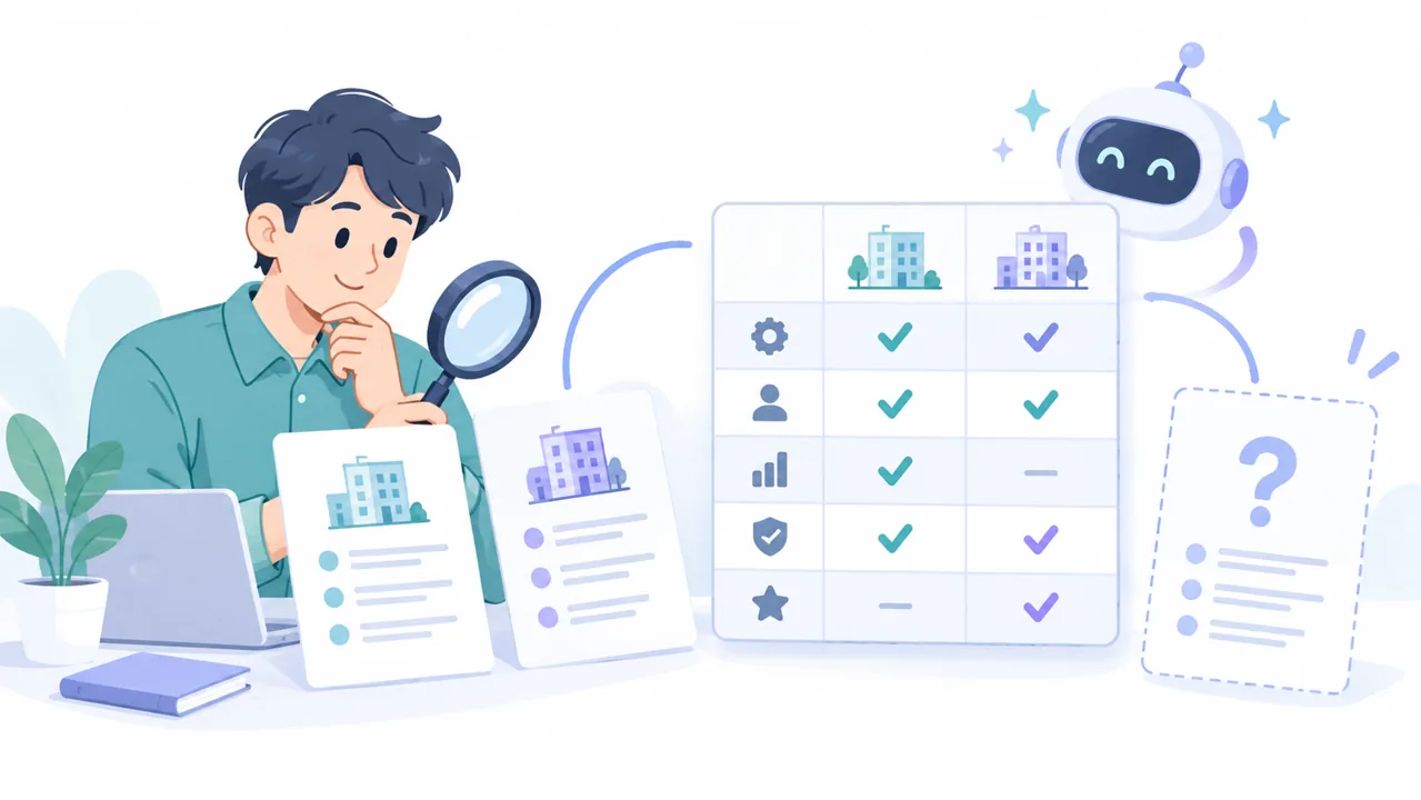 AIで整理した比較表を資料と照合する担当者のイメージイラスト