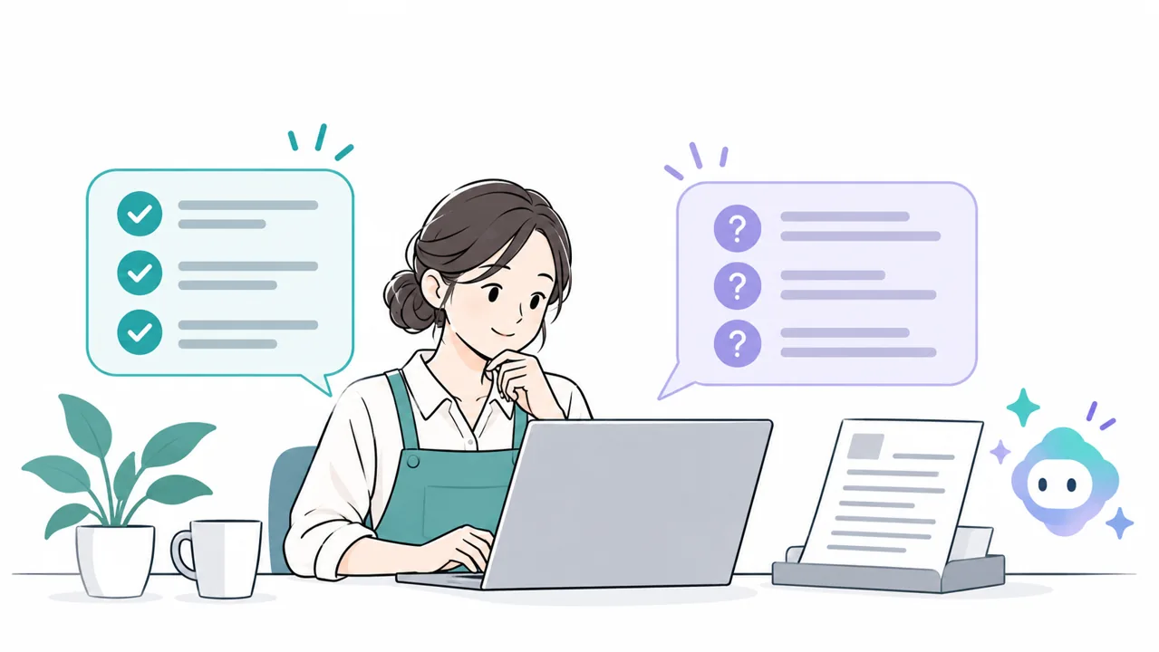 確定事項と確認待ちのメモを分けてAIの返信下書きを確認する担当者のイラスト