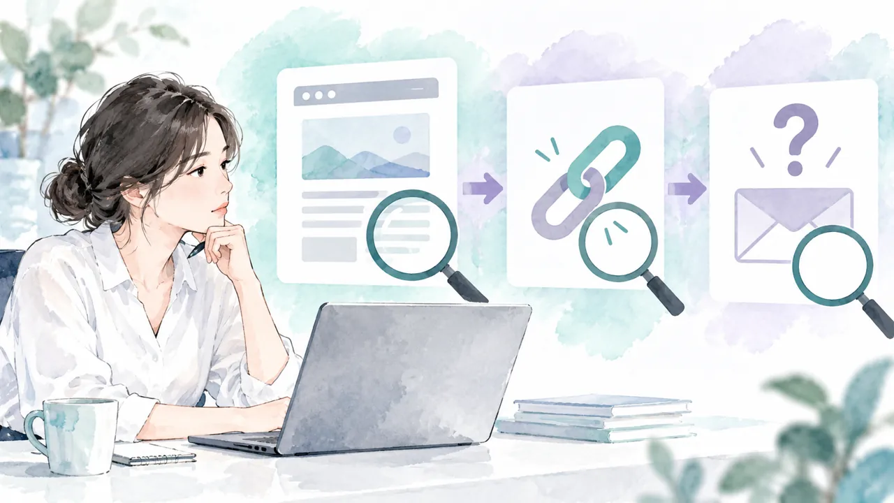 ブログ記事・リンク・問い合わせの役割を分けて確認する担当者のイラスト