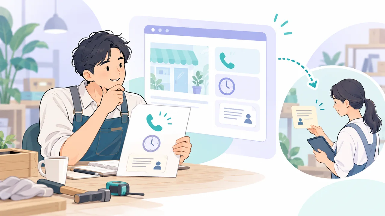 電話に出られない時間の案内と、折り返しのメモを確認する少人数の事業者