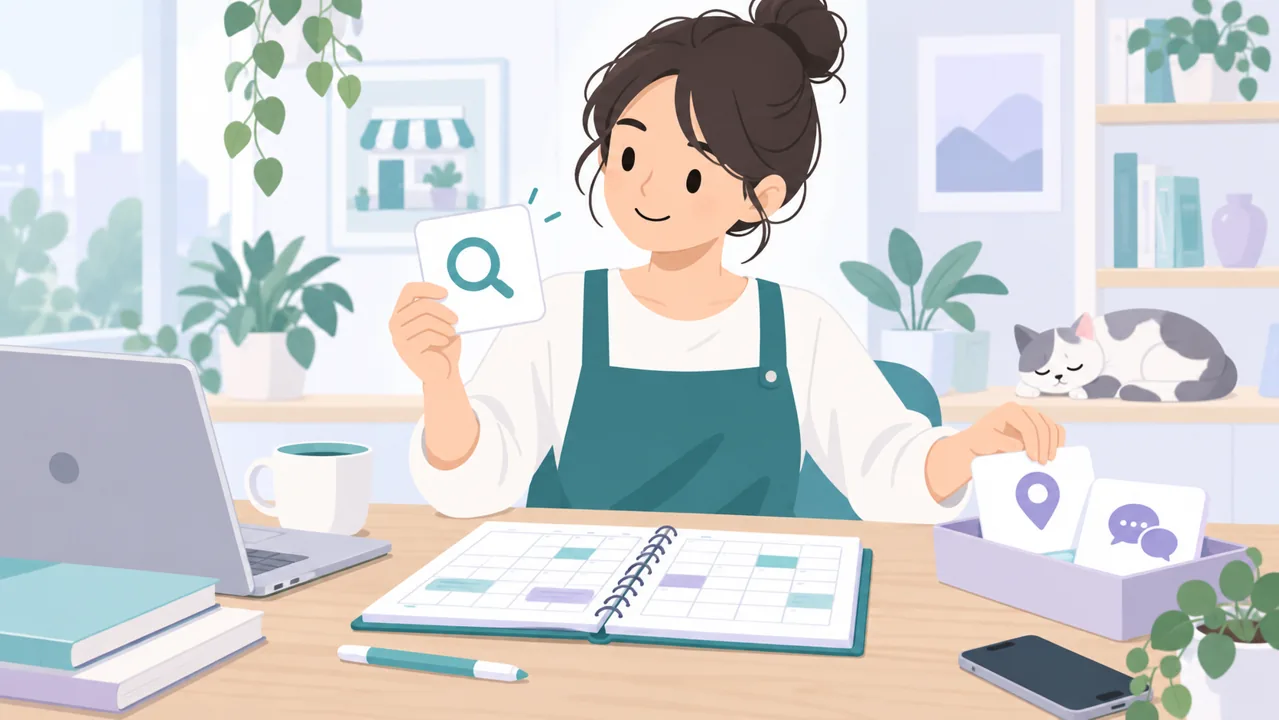 検索などの集客施策から実行する範囲を選ぶ事業主のイメージイラスト