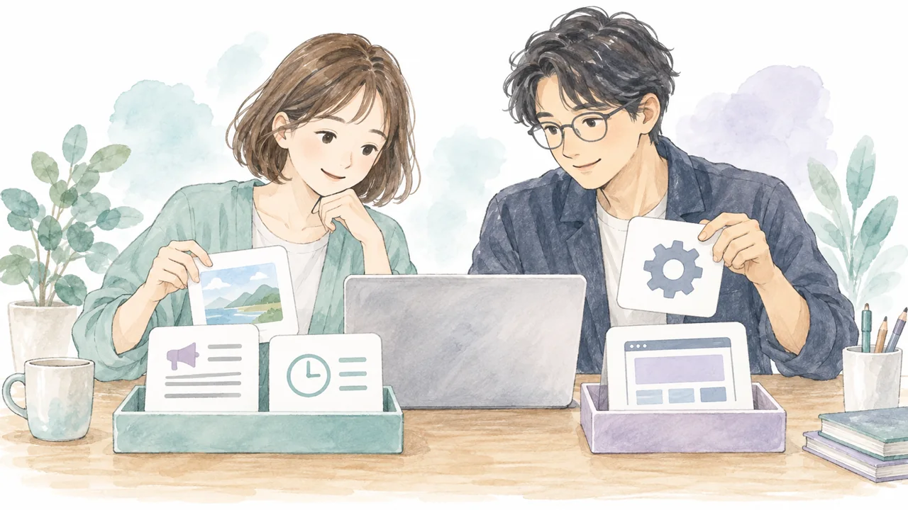 ホームページ担当者と制作者が更新できる情報と設定を分けて相談するイラスト